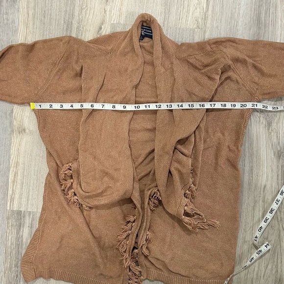 Duffield Lane Brown Cashmere Blend Cardigan Sweater Open Knit Fringe Size S - Picture 3 of 7